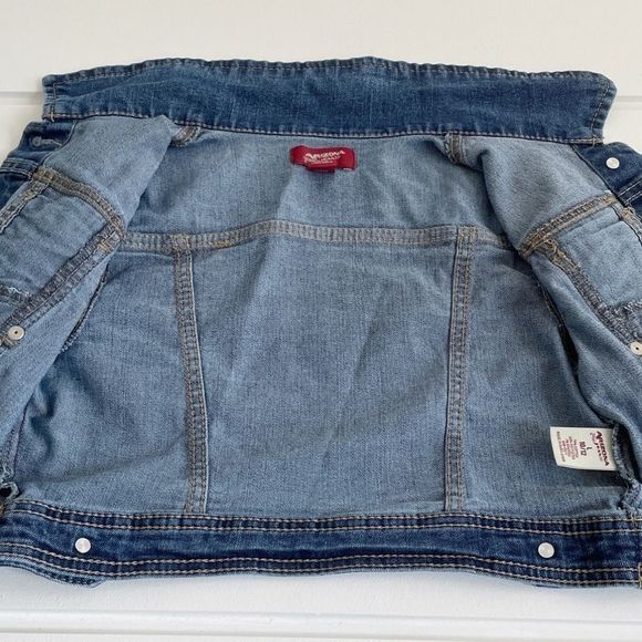 Arizona Jean Company Girls Button Closure Crop Denim Jean Jacket Size L 10/12 - Picture 7 of 12